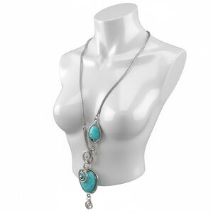 Turquoise Pendant Long Necklace - Silver Tone Women’s Jewelry
